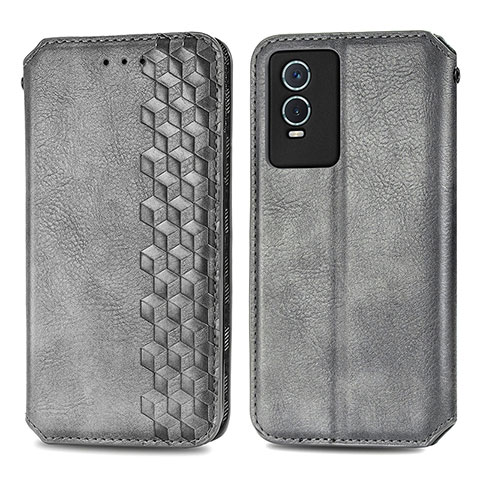 Funda de Cuero Cartera con Soporte Carcasa S01D para Vivo Y74s 5G Gris