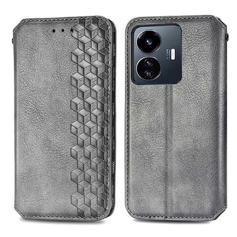 Funda de Cuero Cartera con Soporte Carcasa S01D para Vivo Y77e 5G Gris