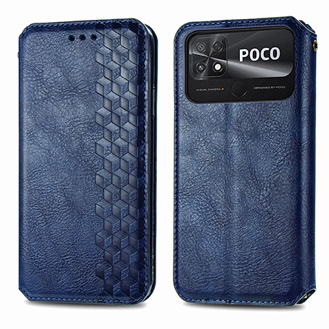 Funda de Cuero Cartera con Soporte Carcasa S01D para Xiaomi Poco C40 Azul