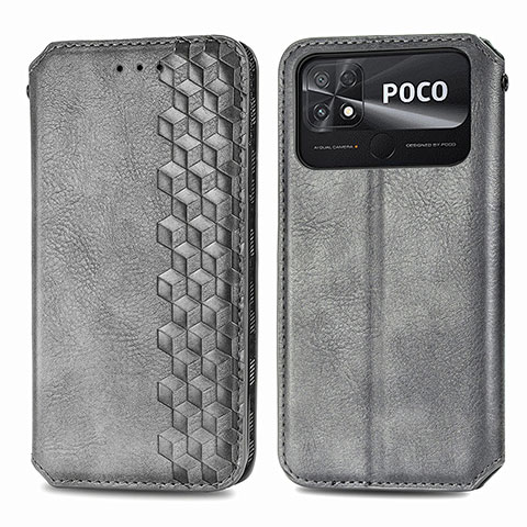 Funda de Cuero Cartera con Soporte Carcasa S01D para Xiaomi Poco C40 Gris