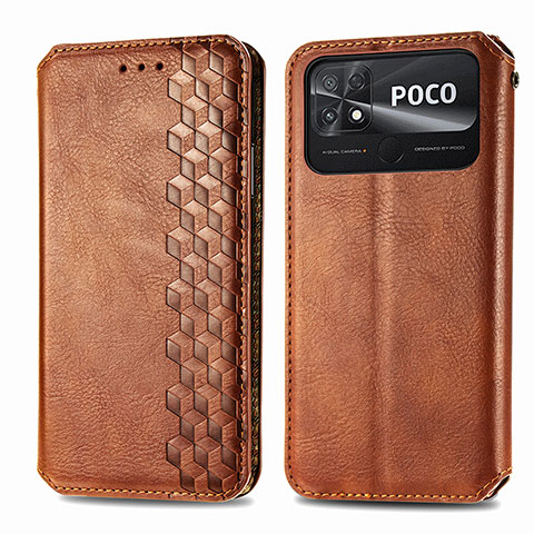 Funda de Cuero Cartera con Soporte Carcasa S01D para Xiaomi Poco C40 Marron