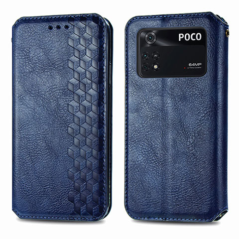 Funda de Cuero Cartera con Soporte Carcasa S01D para Xiaomi Poco M4 Pro 4G Azul