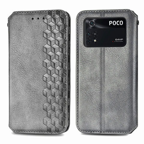 Funda de Cuero Cartera con Soporte Carcasa S01D para Xiaomi Poco M4 Pro 4G Gris