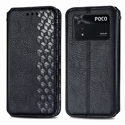 Funda de Cuero Cartera con Soporte Carcasa S01D para Xiaomi Poco M4 Pro 4G Negro