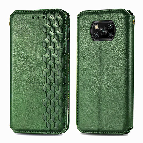 Funda de Cuero Cartera con Soporte Carcasa S01D para Xiaomi Poco X3 NFC Verde