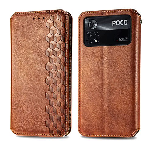 Funda de Cuero Cartera con Soporte Carcasa S01D para Xiaomi Poco X4 Pro 5G Marron