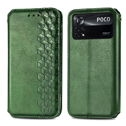 Funda de Cuero Cartera con Soporte Carcasa S01D para Xiaomi Poco X4 Pro 5G Verde