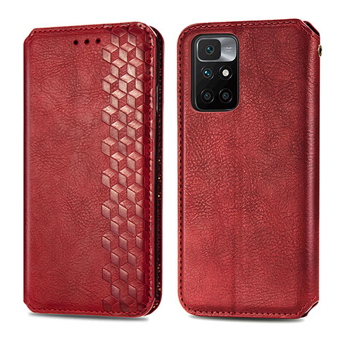 Funda de Cuero Cartera con Soporte Carcasa S01D para Xiaomi Redmi 10 4G Rojo