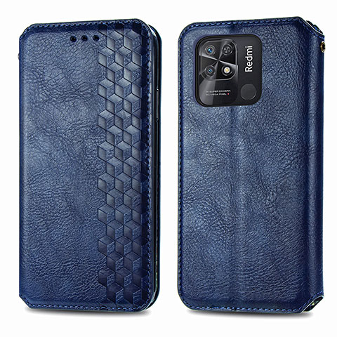 Funda de Cuero Cartera con Soporte Carcasa S01D para Xiaomi Redmi 10 India Azul