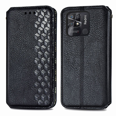 Funda de Cuero Cartera con Soporte Carcasa S01D para Xiaomi Redmi 10 India Negro