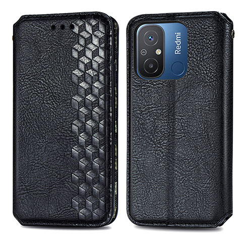 Funda de Cuero Cartera con Soporte Carcasa S01D para Xiaomi Redmi 12C 4G Negro