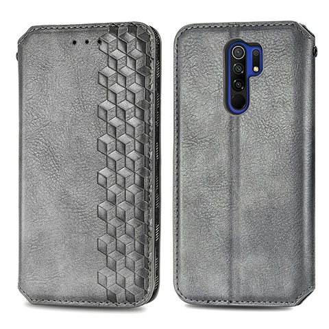 Funda de Cuero Cartera con Soporte Carcasa S01D para Xiaomi Redmi 9 Gris