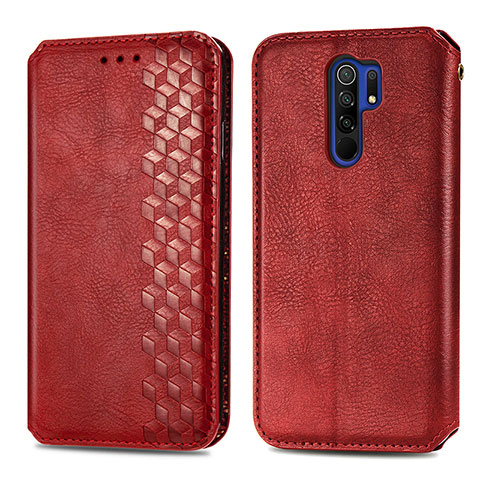 Funda de Cuero Cartera con Soporte Carcasa S01D para Xiaomi Redmi 9 Prime India Rojo