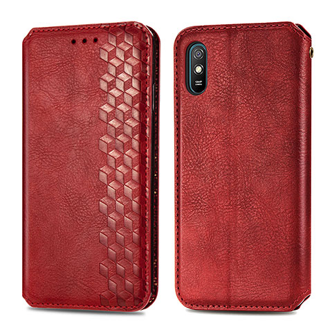 Funda de Cuero Cartera con Soporte Carcasa S01D para Xiaomi Redmi 9A Rojo