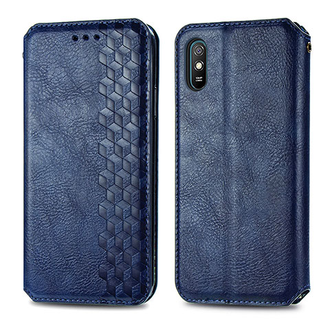 Funda de Cuero Cartera con Soporte Carcasa S01D para Xiaomi Redmi 9i Azul