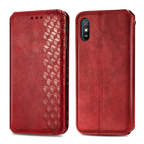 Funda de Cuero Cartera con Soporte Carcasa S01D para Xiaomi Redmi 9i Rojo