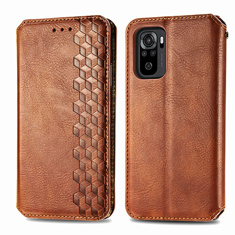 Funda de Cuero Cartera con Soporte Carcasa S01D para Xiaomi Redmi Note 10 4G Marron