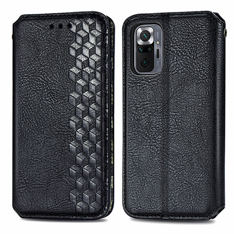 Funda de Cuero Cartera con Soporte Carcasa S01D para Xiaomi Redmi Note 10 Pro 4G Negro