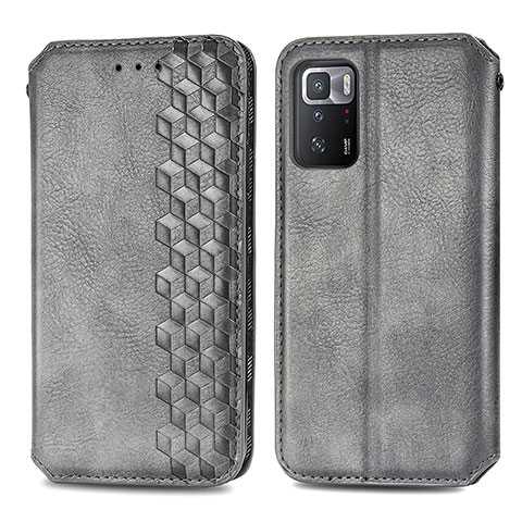 Funda de Cuero Cartera con Soporte Carcasa S01D para Xiaomi Redmi Note 10 Pro 5G Gris