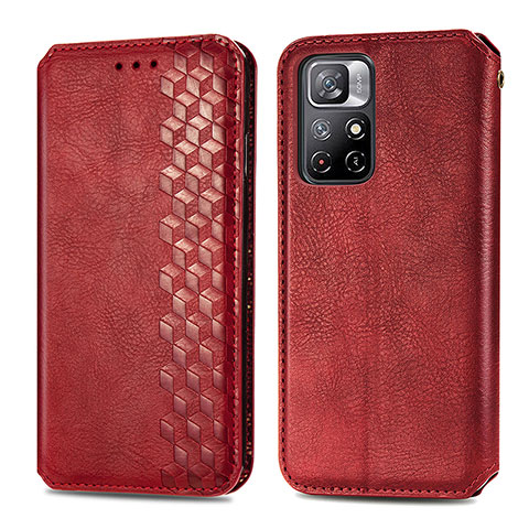 Funda de Cuero Cartera con Soporte Carcasa S01D para Xiaomi Redmi Note 11 5G Rojo