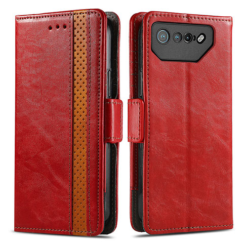 Funda de Cuero Cartera con Soporte Carcasa S02D para Asus ROG Phone 7 Rojo