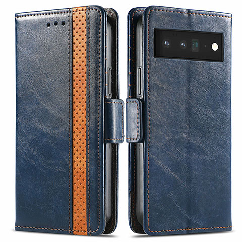 Funda de Cuero Cartera con Soporte Carcasa S02D para Google Pixel 6 Pro 5G Azul