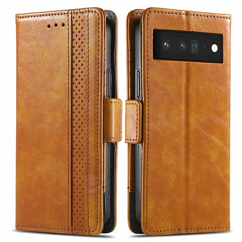 Funda de Cuero Cartera con Soporte Carcasa S02D para Google Pixel 6 Pro 5G Marron Claro