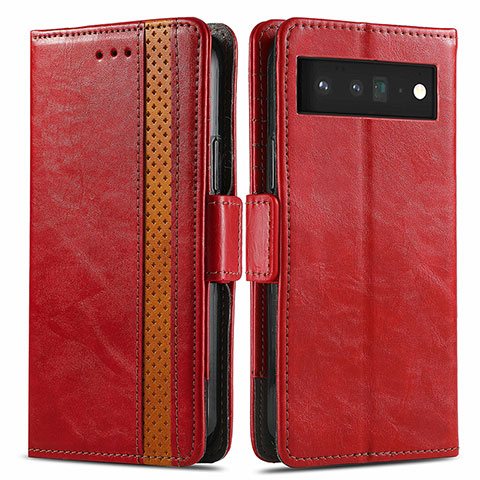 Funda de Cuero Cartera con Soporte Carcasa S02D para Google Pixel 6 Pro 5G Rojo