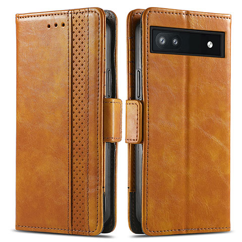 Funda de Cuero Cartera con Soporte Carcasa S02D para Google Pixel 6a 5G Marron Claro