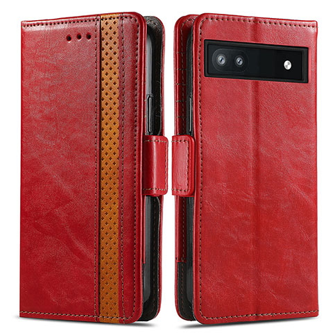 Funda de Cuero Cartera con Soporte Carcasa S02D para Google Pixel 6a 5G Rojo