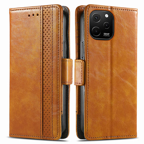 Funda de Cuero Cartera con Soporte Carcasa S02D para Huawei Enjoy 50z Marron Claro