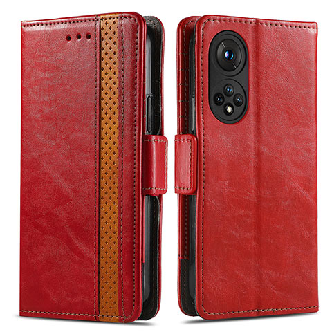 Funda de Cuero Cartera con Soporte Carcasa S02D para Huawei Honor 50 5G Rojo