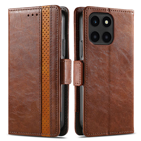 Funda de Cuero Cartera con Soporte Carcasa S02D para Huawei Honor X6a Marron