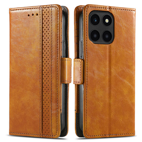 Funda de Cuero Cartera con Soporte Carcasa S02D para Huawei Honor X6a Marron Claro