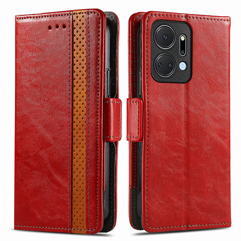 Funda de Cuero Cartera con Soporte Carcasa S02D para Huawei Honor X7a Rojo