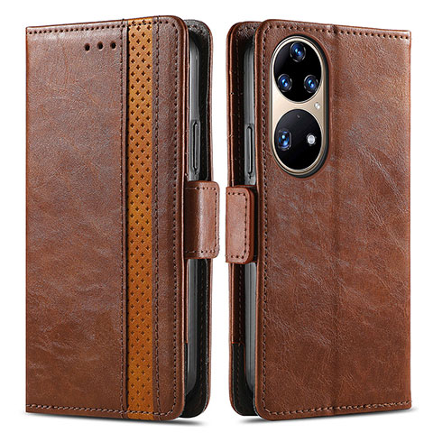 Funda de Cuero Cartera con Soporte Carcasa S02D para Huawei P50 Marron