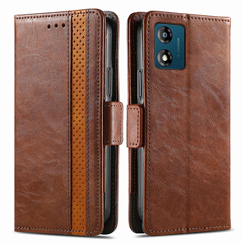 Funda de Cuero Cartera con Soporte Carcasa S02D para Motorola Moto E13 Marron