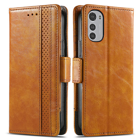 Funda de Cuero Cartera con Soporte Carcasa S02D para Motorola Moto E32 Marron Claro