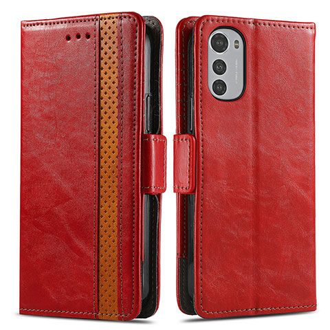 Funda de Cuero Cartera con Soporte Carcasa S02D para Motorola Moto E32 Rojo