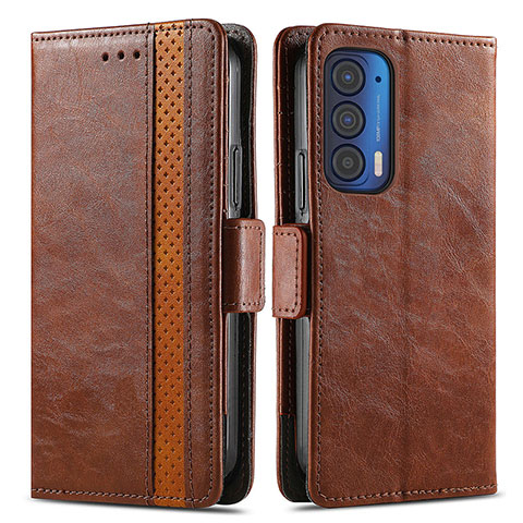 Funda de Cuero Cartera con Soporte Carcasa S02D para Motorola Moto Edge (2021) 5G Marron