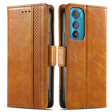 Funda de Cuero Cartera con Soporte Carcasa S02D para Motorola Moto Edge 30 5G Marron Claro