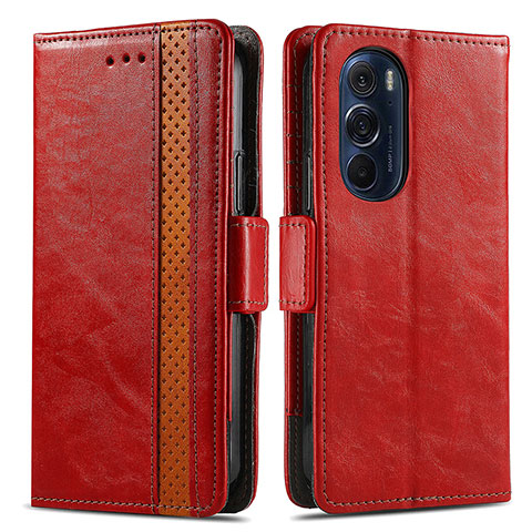 Funda de Cuero Cartera con Soporte Carcasa S02D para Motorola Moto Edge 30 Pro 5G Rojo