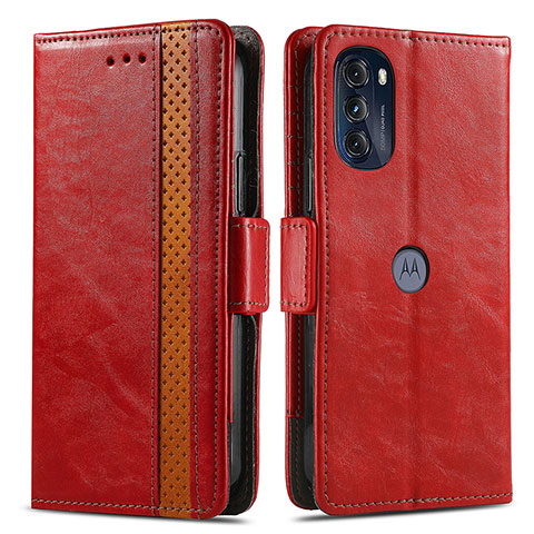 Funda de Cuero Cartera con Soporte Carcasa S02D para Motorola Moto G 5G (2022) Rojo