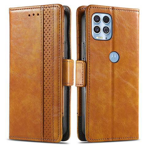 Funda de Cuero Cartera con Soporte Carcasa S02D para Motorola Moto G100 5G Marron Claro