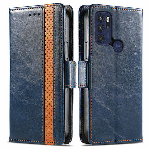 Funda de Cuero Cartera con Soporte Carcasa S02D para Motorola Moto G60s Azul