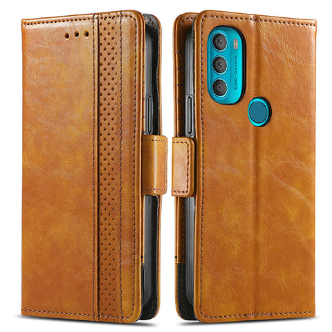 Funda de Cuero Cartera con Soporte Carcasa S02D para Motorola Moto G71 5G Marron Claro