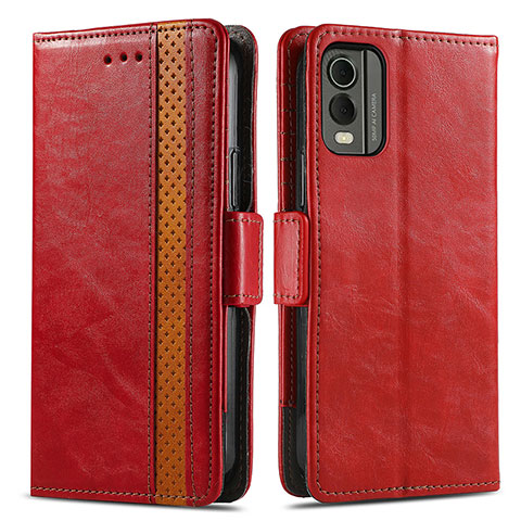 Funda de Cuero Cartera con Soporte Carcasa S02D para Nokia C210 Rojo