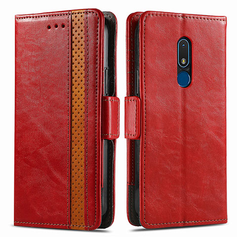 Funda de Cuero Cartera con Soporte Carcasa S02D para Nokia C3 Rojo