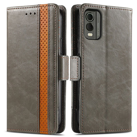 Funda de Cuero Cartera con Soporte Carcasa S02D para Nokia C32 Gris