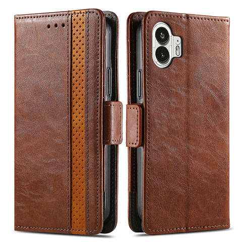 Funda de Cuero Cartera con Soporte Carcasa S02D para Nothing Phone 2 Marron